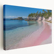 Large art print of a Caribbean scenery on stretched canvas, featuring vibrant blue and green tones.