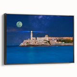 Black and white vintage poster art of a Cuban landscape on framed canvas, suitable for bedroom decor.