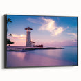 Black and white landscape art painting of a Caribbean scene on framed canvas, ideal for bedroom wall decor.