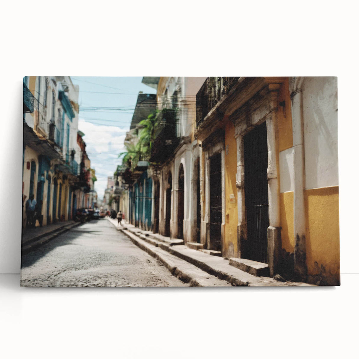 Black and white stretched canvas of a Caribbean scenery, ideal for kitchen wall art.