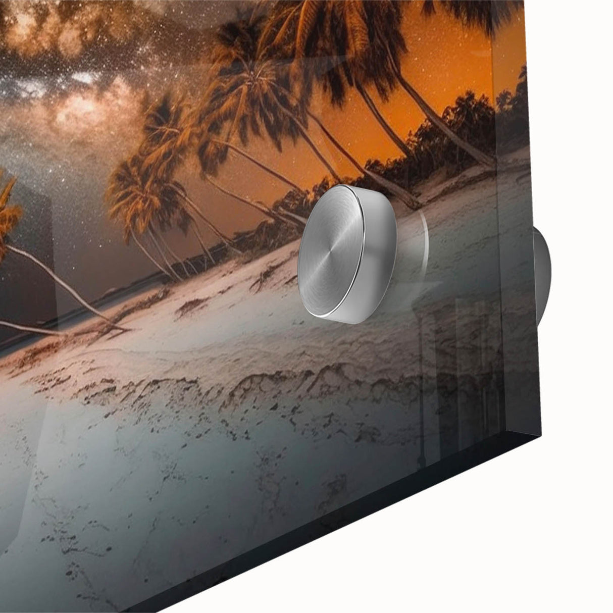 Large abstract wall art featuring Caribbean scenery in vibrant blue and green tones on acrylic glass.