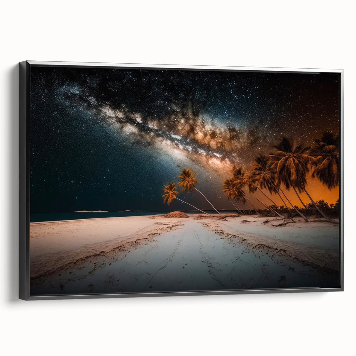 Black and white framed canvas of a vintage Jamaican landscape, ideal for bedroom wall decor.