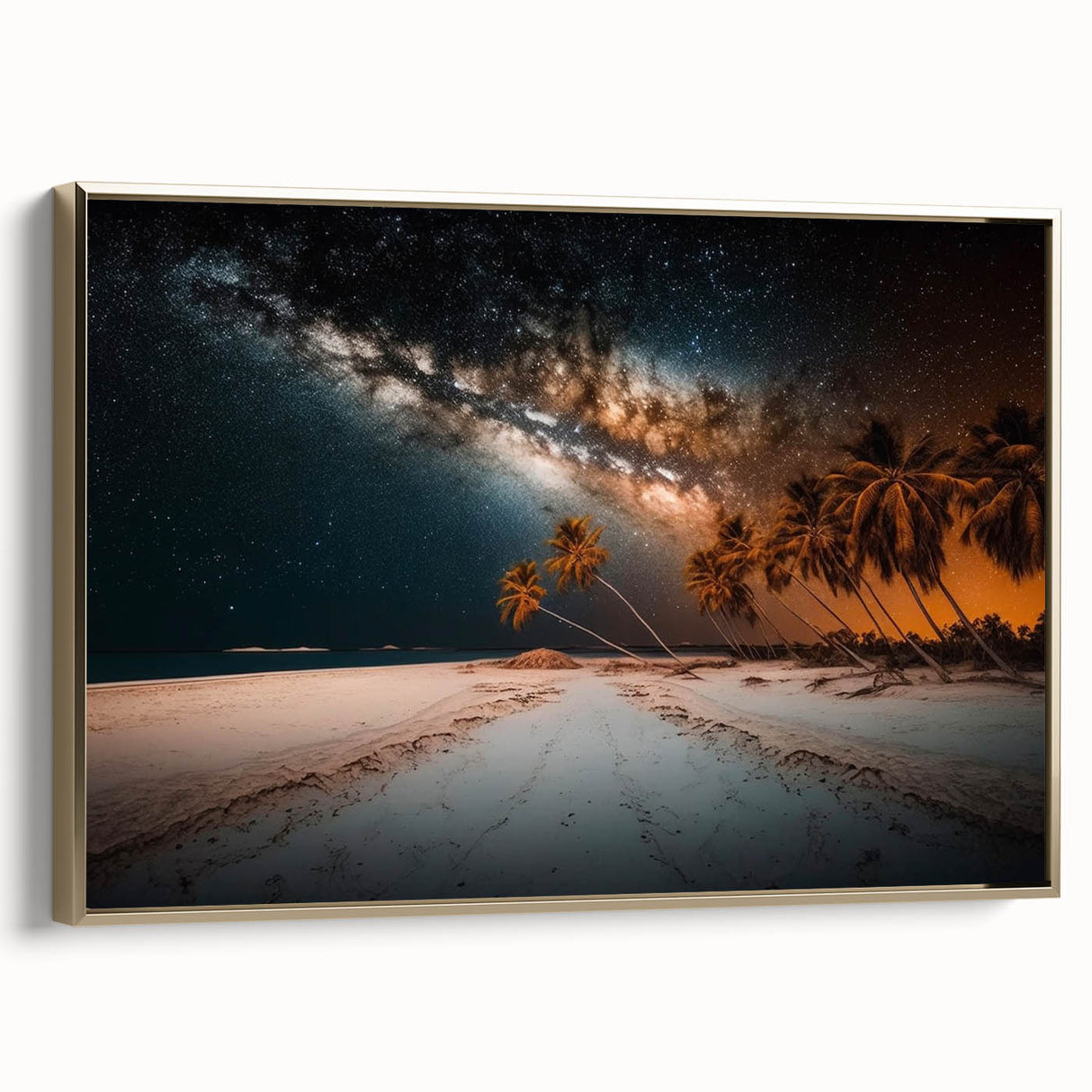 Framed canvas depicting a serene Jamaican landscape in muted earth tones, ideal for bedroom wall art.