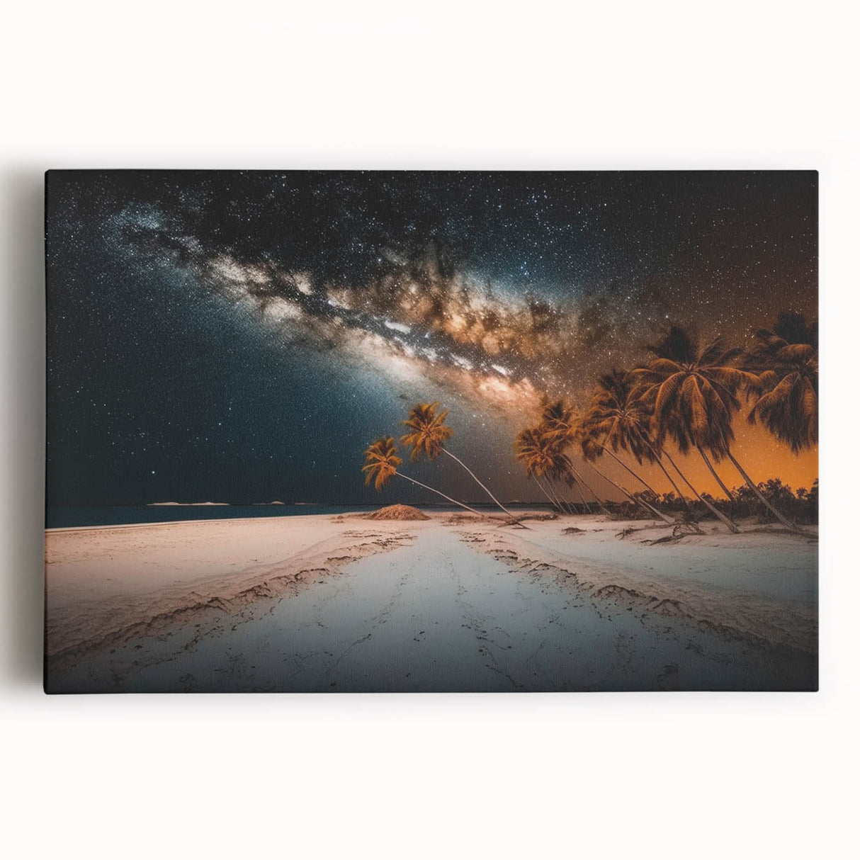 Black and white stretched canvas featuring a serene Caribbean beach scene, ideal for kitchen wall art.