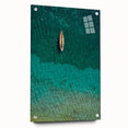 Acrylic print of a Caribbean Saint Lucia landscape in vibrant blues and greens, ideal for dining room decor.