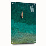 Acrylic print of a Caribbean Saint Lucia landscape in vibrant blues and greens, ideal for dining room decor.