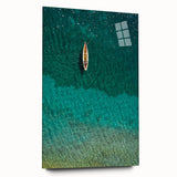 Acrylic print of a large abstract depiction of the Caribbean Saint Lucia in vibrant blues and greens.