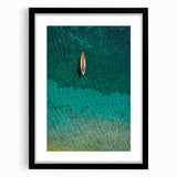 Extra large abstract art print of Caribbean Saint Lucia scenery in vibrant colors on a textured canvas, framed in black.