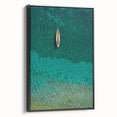 Black and white framed canvas of Saint Lucia landscape, ideal for bedroom wall art in a vintage poster style.