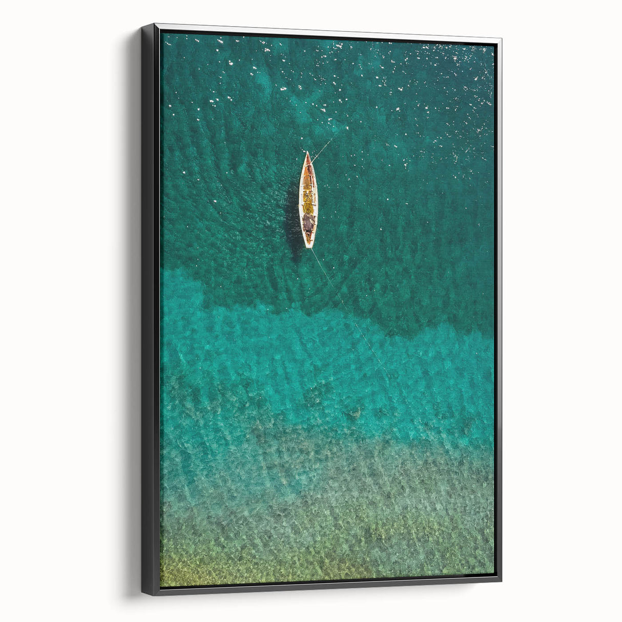 Black and white framed canvas of Saint Lucia landscape, ideal for bedroom wall art in a vintage poster style.