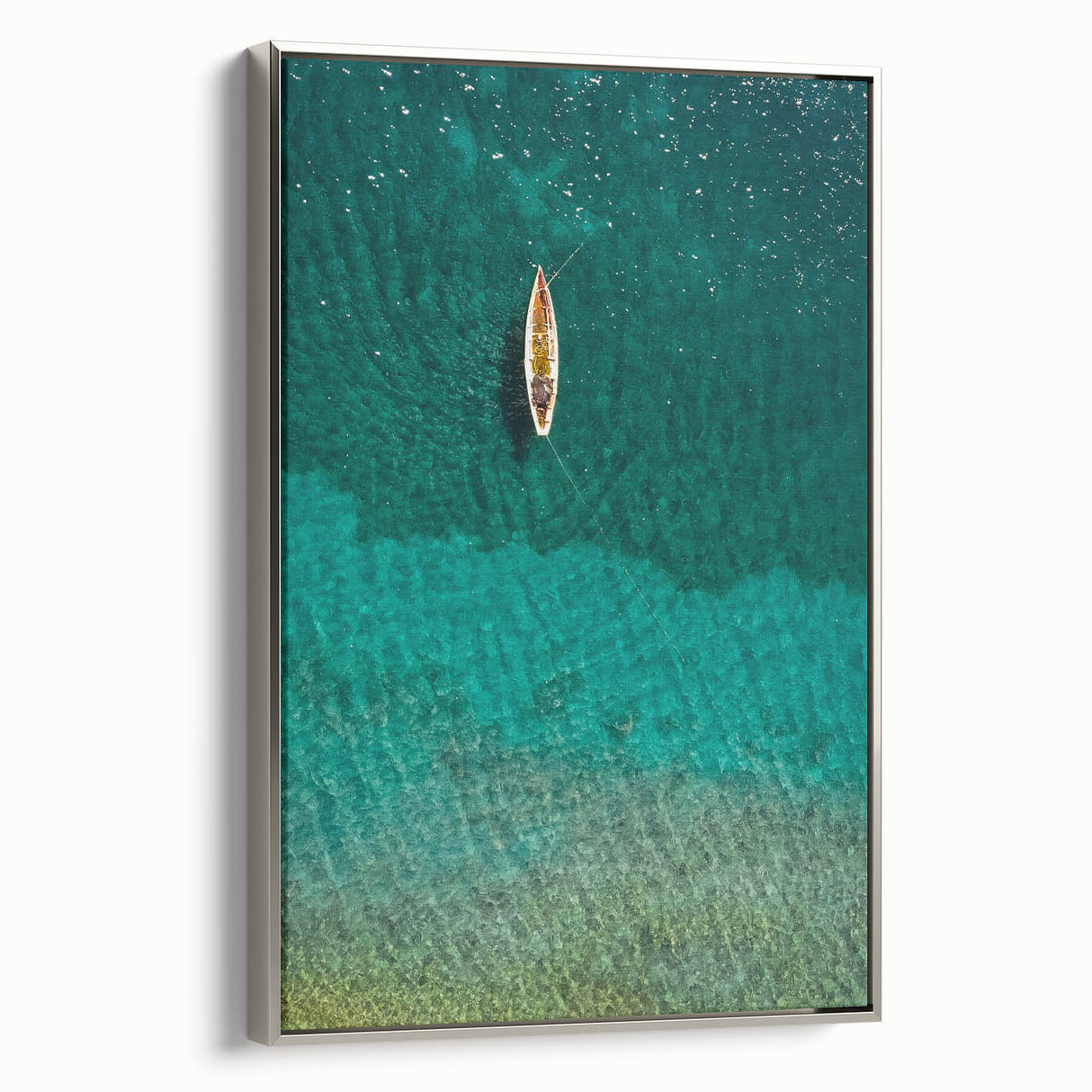 Framed canvas of a vintage-style landscape art painting depicting the Caribbean Saint Lucia with vibrant colors and black…
