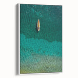 Vintage poster art of Saint Lucia scenery on a framed canvas, featuring vibrant colors, ideal for living room decor.