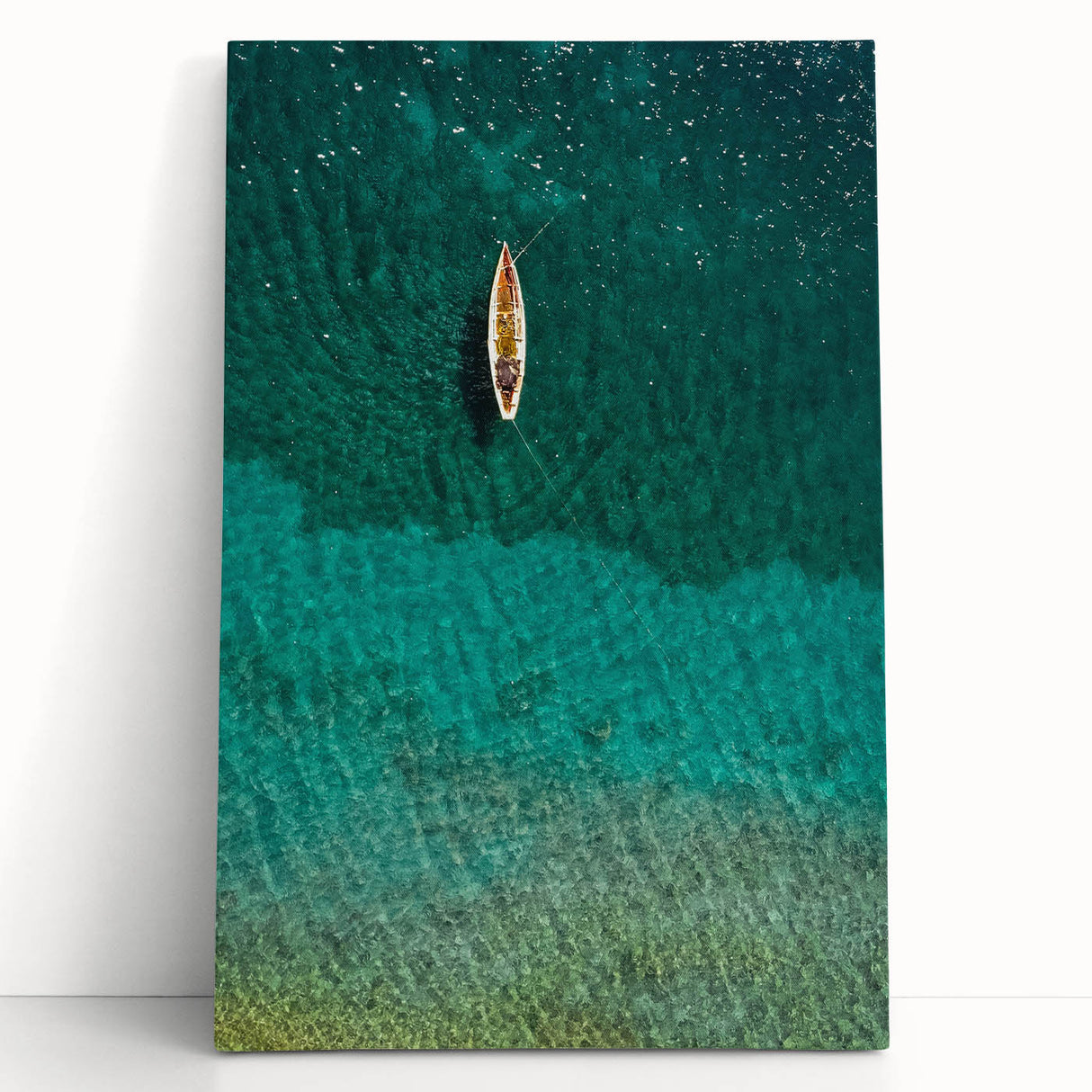 Black and white photograph of Caribbean scenery on stretched canvas, ideal for kitchen wall art.