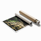 Extra large rolled canvas print of a Belizean landscape with vibrant green flora, ideal for classy bathroom wall art.