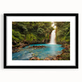 Extra large abstract art print depicting a colorful, textured scenery of Central America, framed in black.