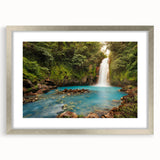 Textured abstract art print of a Central American landscape in muted earth tones, framed in silver, ideal for bedroom art.