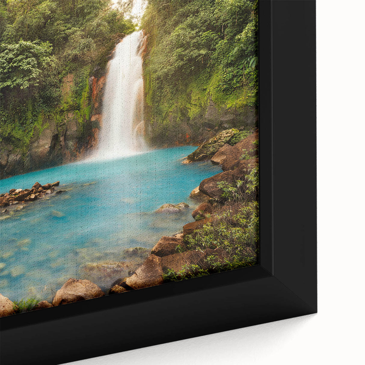 Extra large framed canvas featuring a textured depiction of a Costa Rican landscape in vibrant colors.