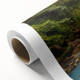 Art deco poster of a Costa Rican landscape in soft pastel shades on rolled canvas, suitable as nursery wall art.