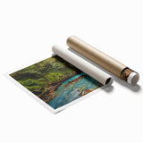 Extra large rolled print of a Costa Rican landscape with lush greenery and floral elements.