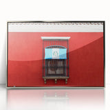 Mid-century modernist art depicting a Central American landscape, framed in silver acrylic, ideal for nursery wall decor.