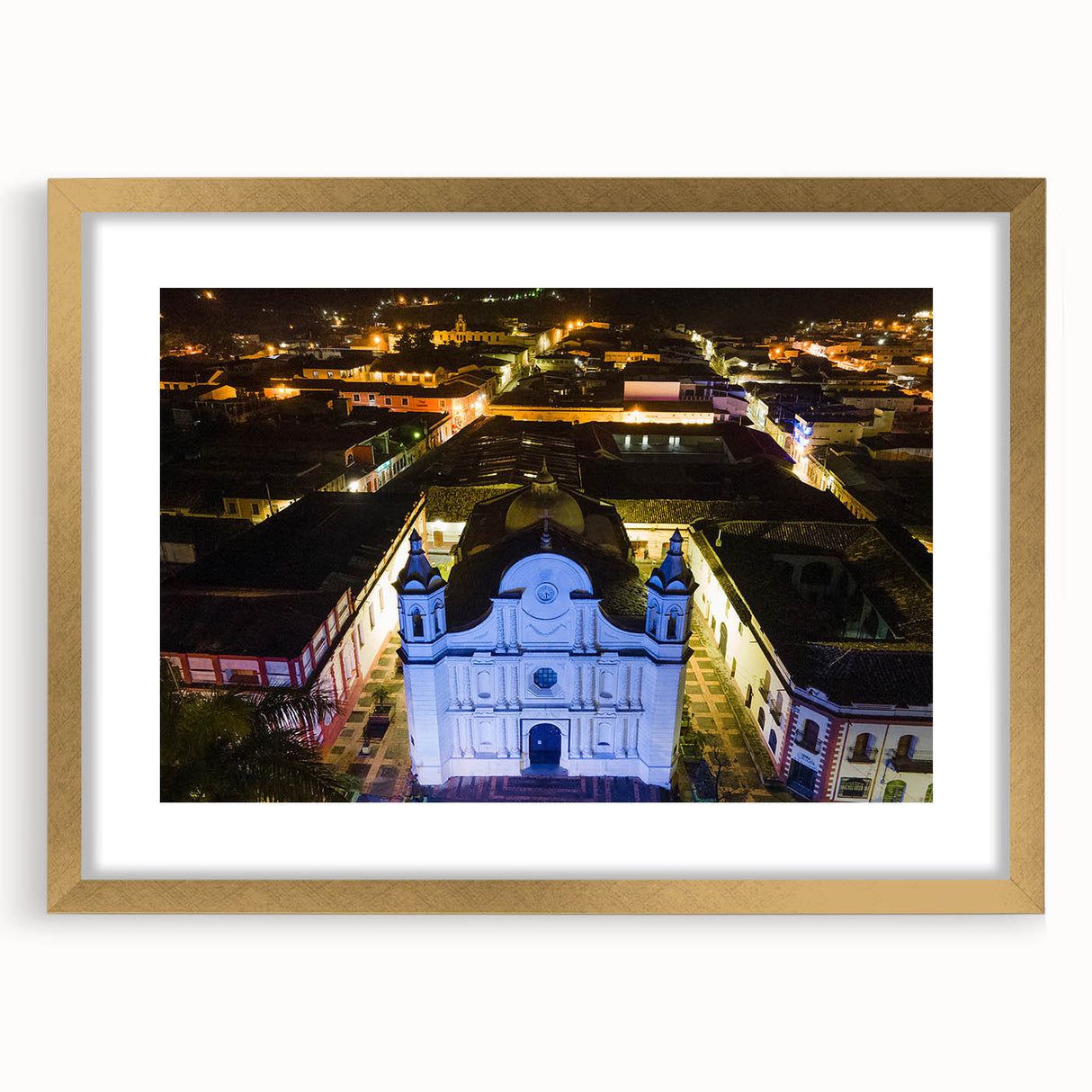 Extra large abstract art print of a textured Central American landscape in gold frame, ideal for living room decor.