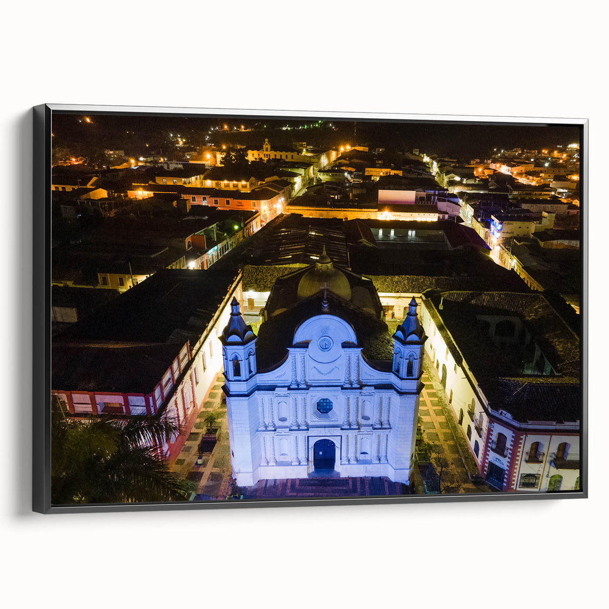 Black and white vintage poster art of a Central American landscape on framed canvas, ideal for bedroom decor.