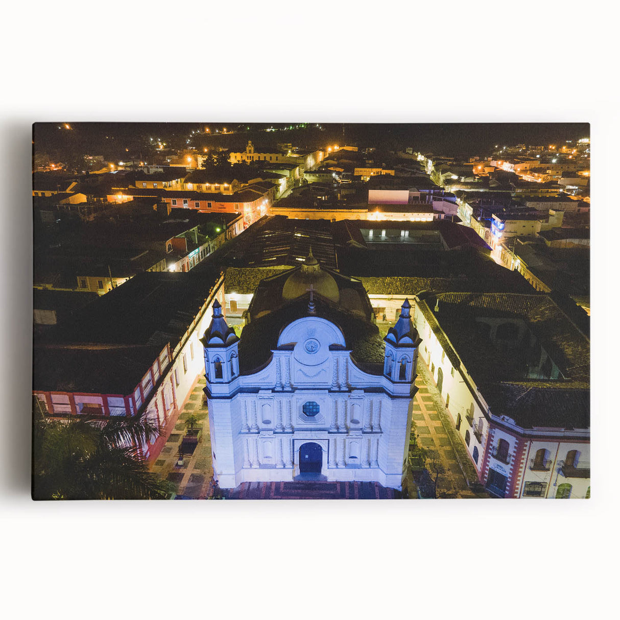 Large black and white photograph of a Central American landscape on stretched canvas, suitable for kitchen wall art.