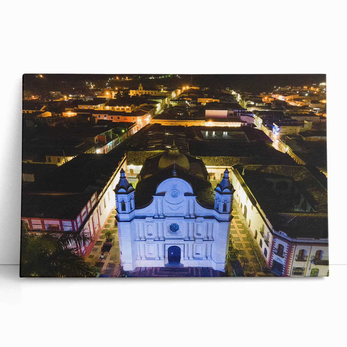 Large black and white stretched canvas depicting a Central American landscape, ideal for kitchen wall art.