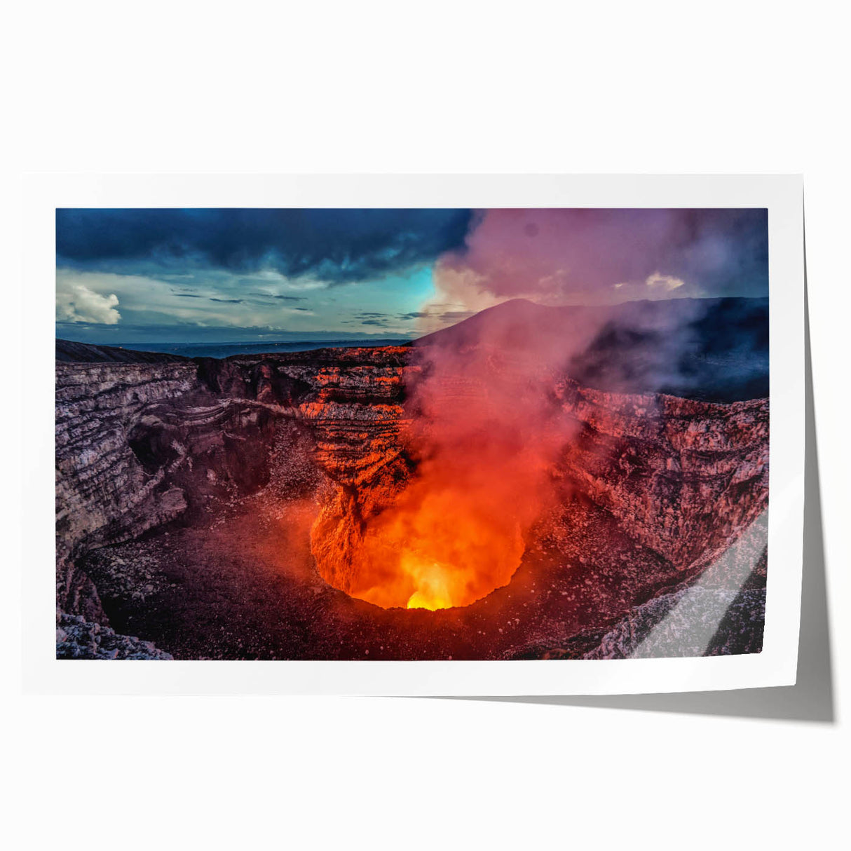 Extra large rolled print of a Nicaraguan landscape with vibrant floral elements, ideal for art wall dining room.