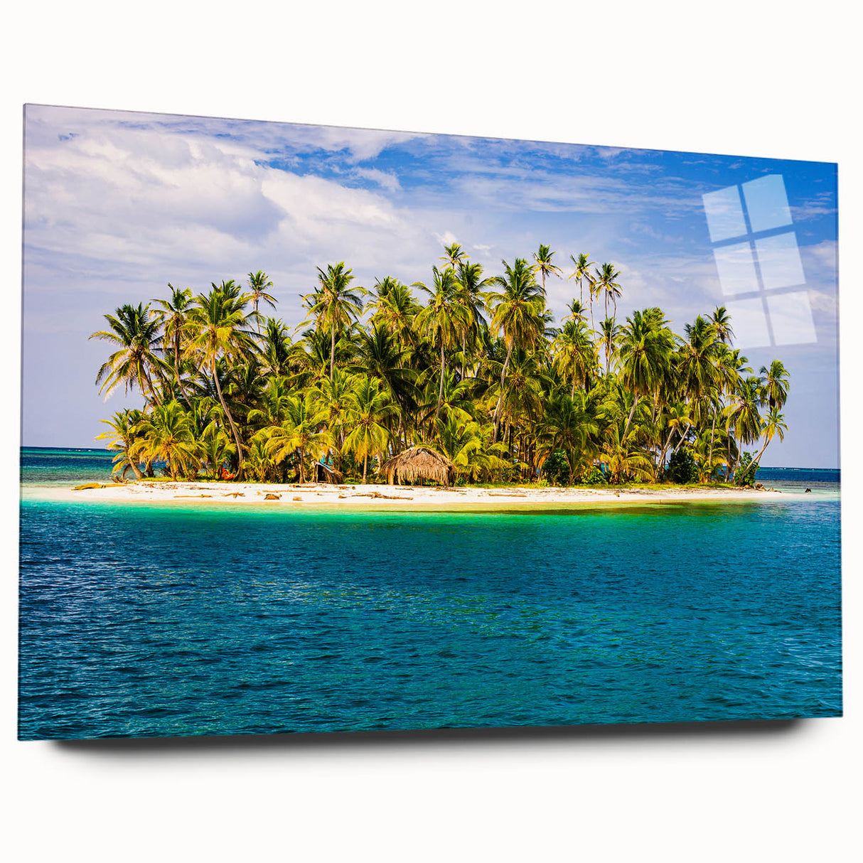 Large abstract wall art depicting a panoramic Central American scenery in vibrant colors.
