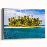 Framed canvas depicting a vintage-style landscape of Central America with vibrant colors on a black background.