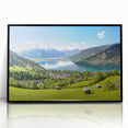 Large abstract wall art depicting a European Austrian landscape in muted earth tones on a framed acrylic.