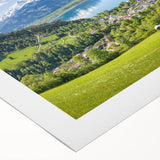 Art deco poster of an Austrian landscape in muted earth tones, printed on rolled canvas, suitable for dining room decor.