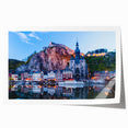 Rolled print of a European scenery with vibrant floral elements, ideal for art wall dining room.