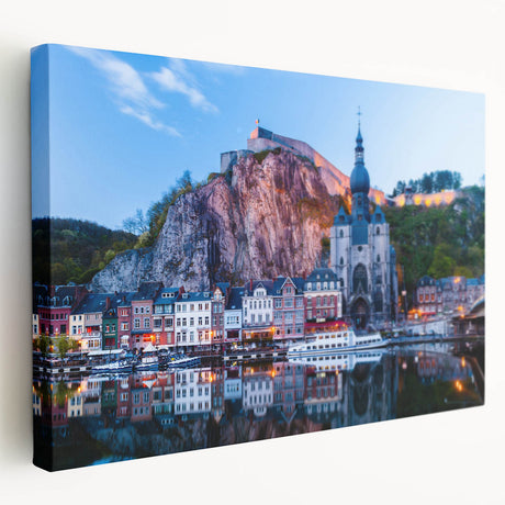 Large art print of a European cityscape in muted earth tones on stretched canvas, suitable for kitchen wall art.