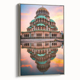 Landscape art painting of a Bulgarian scenery on framed canvas, featuring vibrant colors on a black background.