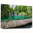Acrylic print of a Croatian landscape with vivid blue and green tones, suitable for bedroom or dining room decor.