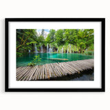 Extra large abstract art print of a colorful Croatian landscape, textured on a black framed canvas.