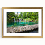 Abstract art print of a European Croatian landscape in muted earth tones on a framed canvas, ideal for dining room decor.