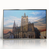 Large art print of Prague cityscape in muted silver and gray tones on a framed acrylic, suitable for modern art wall decor.