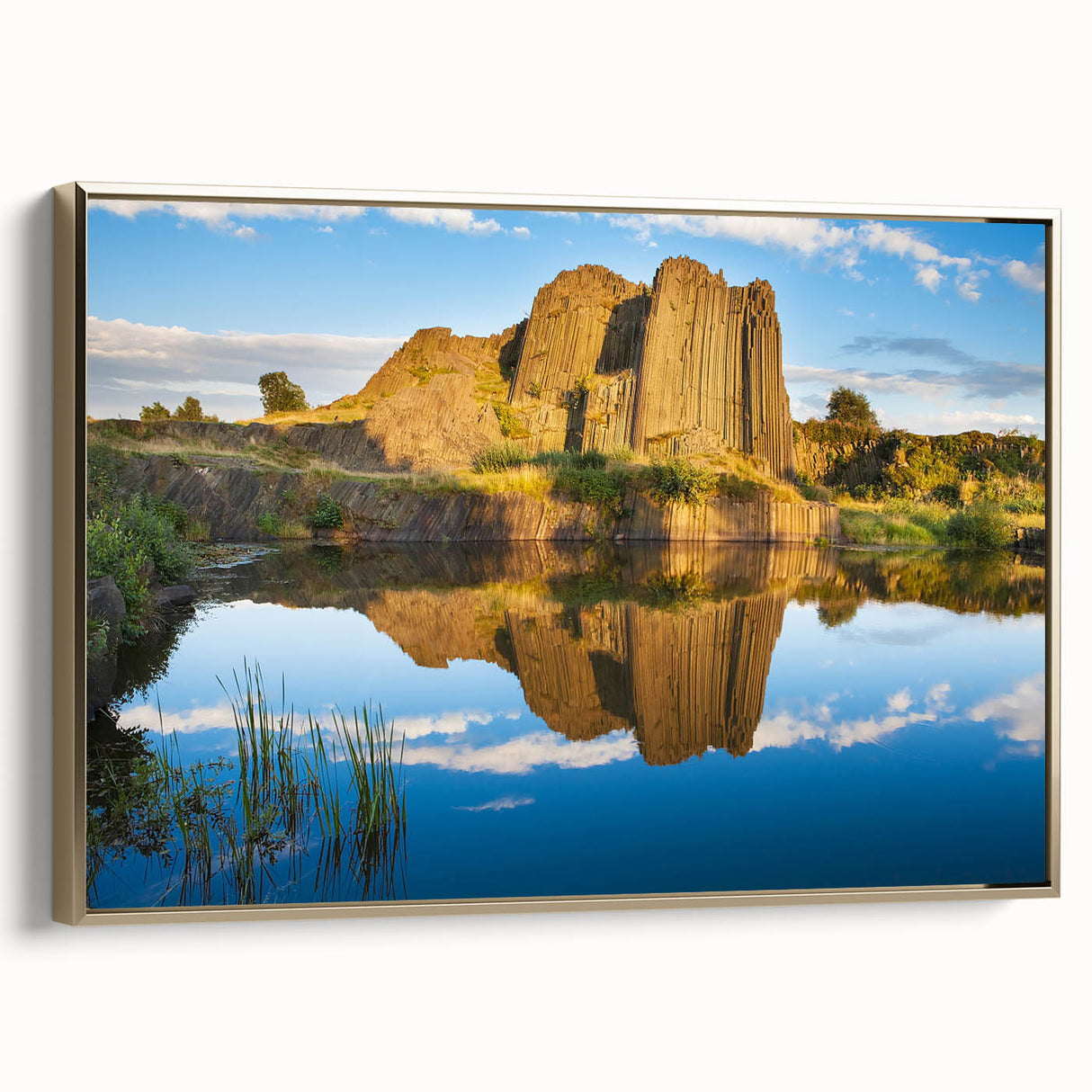 Framed canvas of a vintage-style Czech Republic landscape in muted gold and black tones, suitable for bedroom wall art.