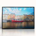 Large abstract wall art depicting a European scenery in Denmark, using muted tones on a framed acrylic.