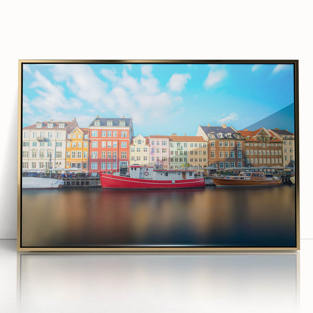 Art deco poster of a European Denmark scenery in gold acrylic frame, suited for modern art wall decor.
