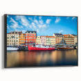 Black and white vintage poster art of a Danish landscape on framed canvas, suitable for bedroom decor.