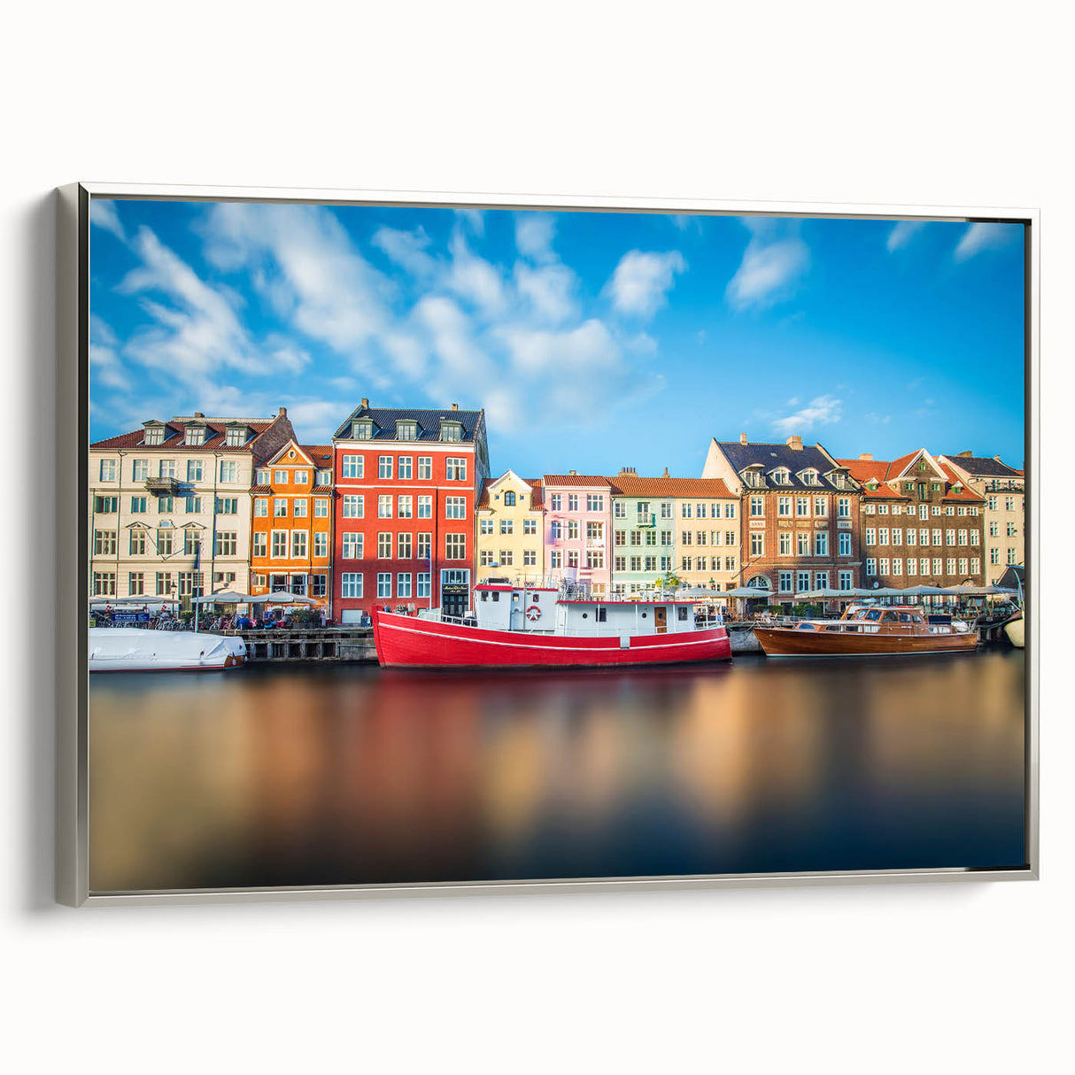 Framed canvas featuring a vintage-style landscape painting of a European scenery in Denmark.