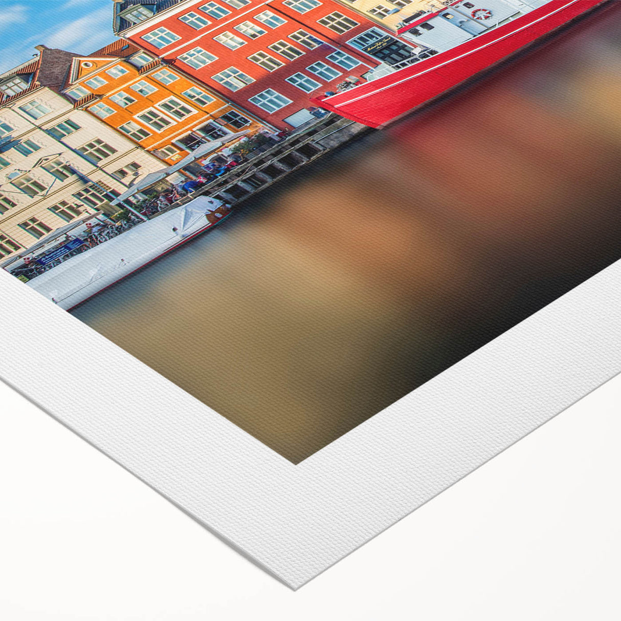 Art deco poster of a European cityscape in muted blues and grays on rolled canvas, suitable for dining room decor.