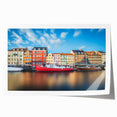 Extra large rolled print of a Danish landscape with muted green and blue tones, ideal for dining room wall art.