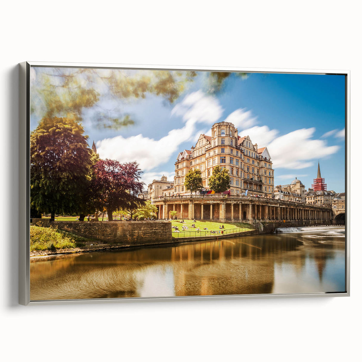 Landscape art painting of Bath, England on a framed canvas.