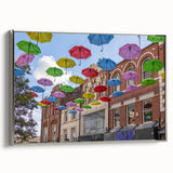 Framed canvas of a vintage-style landscape art painting depicting Piccadilly, England, in colorful art tones.