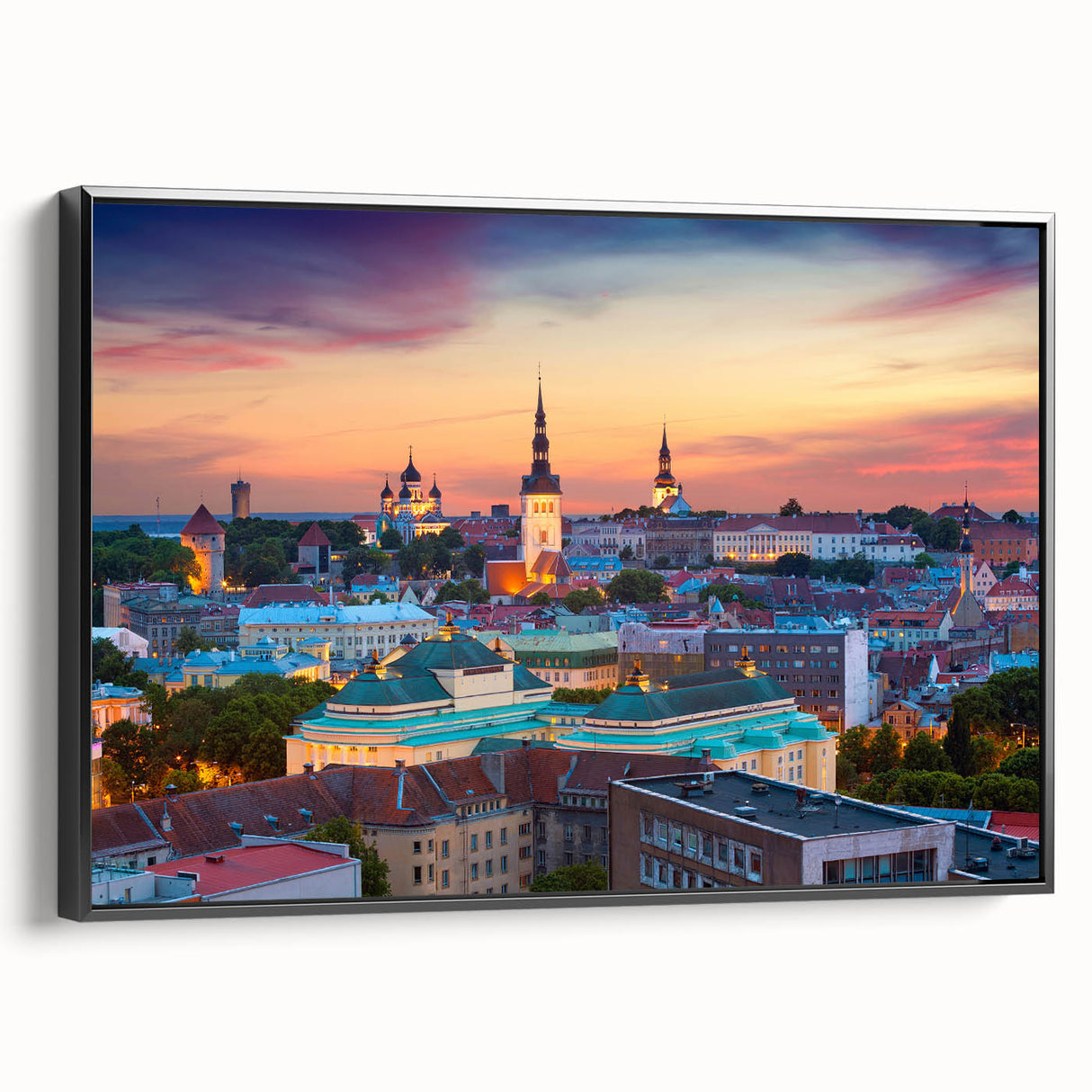 Black and white framed canvas of a vintage Estonian landscape, ideal for bedroom wall art.